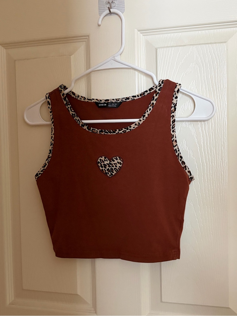 SHEIN Rust Crop Tank with Leopard Trim